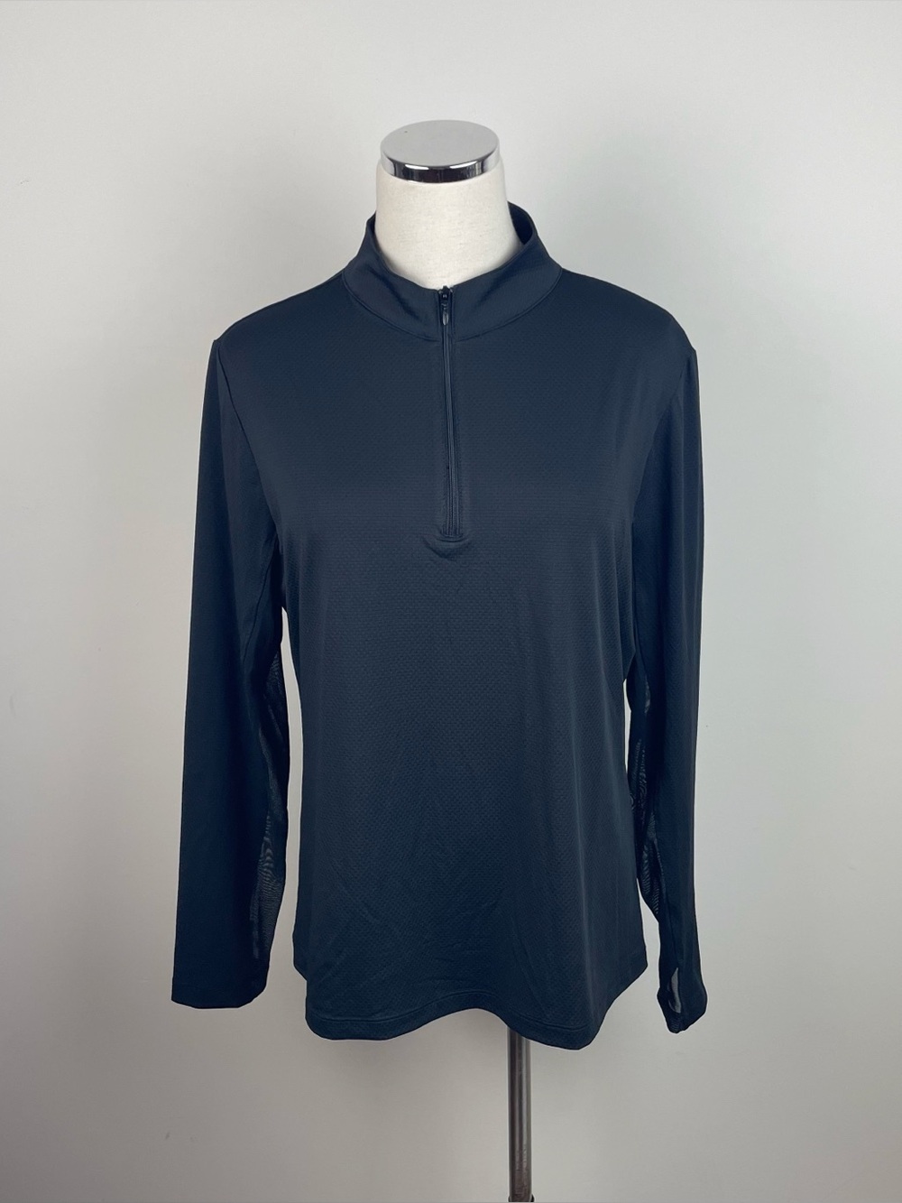 X By Gottex Solid Black Quarter Zip Long Sleeve Activewear Top Women Large